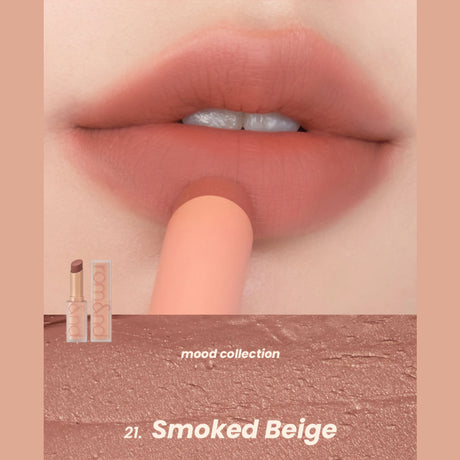 Rom&nd Zero Matte Lipstick sÀvy 21 Smoked Beige huulilla