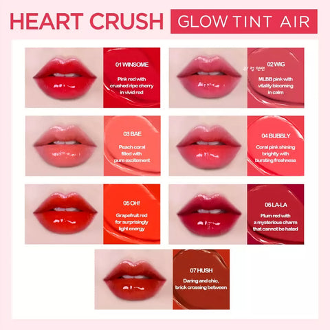 Holika Holika Heart Crush Glow Tint Air sävyt huulilla 1