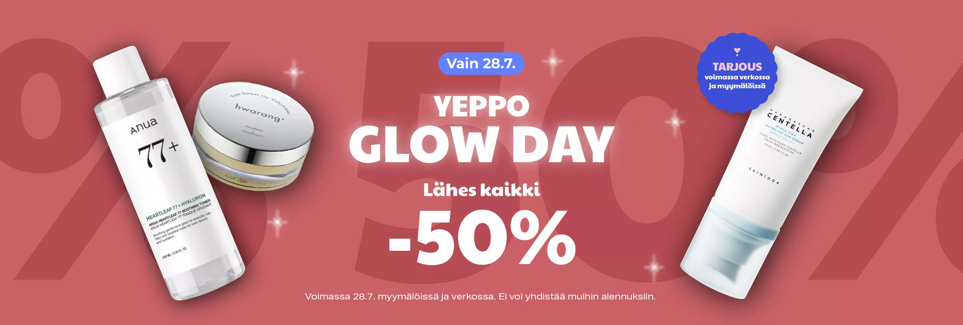 Vain 28.7. - Yeppo Glow Day: Lähes kaikki -50%